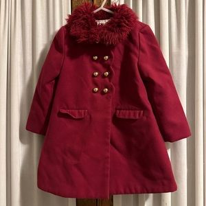 Janie and Jack Cranberry Red Faux Fur Collar Coat